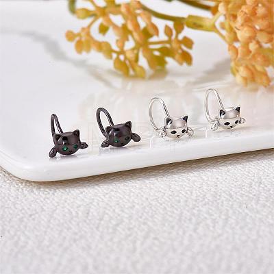 925 Sterling Silver Cute Cat Stud Earrings Half Huggie Hoop Earrings Zircon Stud Earrings Lovely Animal Ear Jewelry Gift for Women JE1069B-1