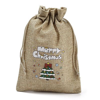 Christmas Printed Burlap Packing Pouches Drawstring Bags ABAG-Q053-02B-03-1