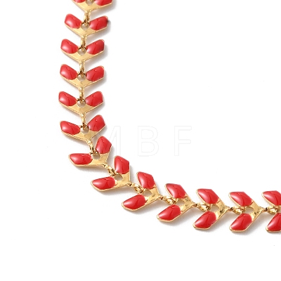 Enamel Ear of Wheat Link Chain Necklace NJEW-P220-02G-04-1