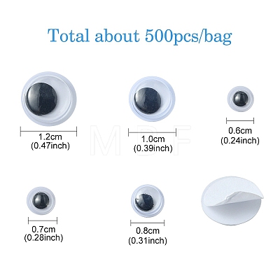 500Pcs 5 Style Black & White Plastic Wiggle Googly Eyes Buttons DIY Scrapbooking Crafts Toy Accessories with Label Paster on Back KY-YW0001-54-1