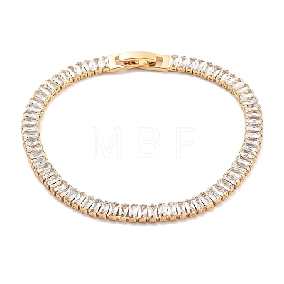 Brass Pave Clear Cubic Zirconia Rectangle Link Bracelets BJEW-B094-11A-G-1
