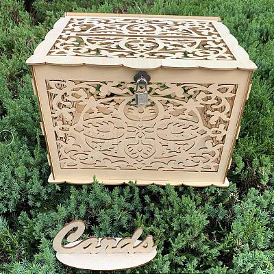 Rectangle Hollow Wood Wedding Card Box with Iron Lock HULI-PW0002-147A-1