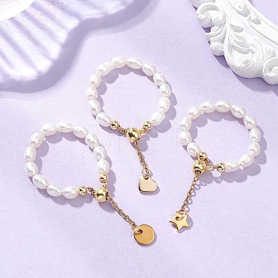 3Pcs 3 Styles Natural Cultured Freshwater Pearl Beaded Stretch Finger Rings RJEW-JR01010-1