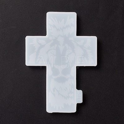 Cross with Lion Pattern Cup Mat Silicone Molds DIY-M039-08-1