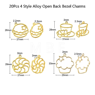 20Pcs 4 Style Alloy Open Back Bezel Pendants PALLOY-CJ0002-09-1