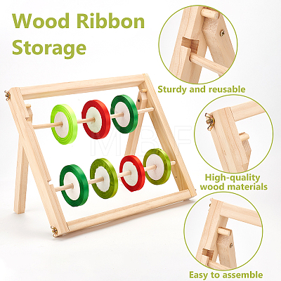 2-Tier Wooden Craft Ribbon Organizer Storage Rack ODIS-WH0030-65-1