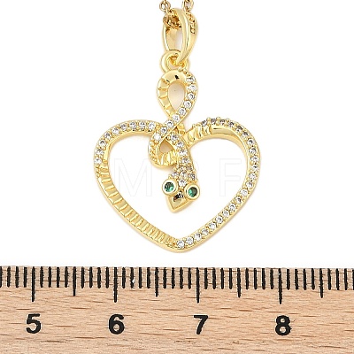 Brass Micro Pave Clear Cubic Zirconia Heart Snake Pendants Necklaces NJEW-K280-04G-1