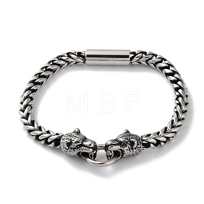 304 Stainless Steel Wheat Chain Leopard Magnetic Bracelets for Men BJEW-C072-02AS-1