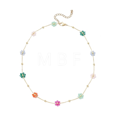 Brass & Glass Colorful Flower Link Chain Necklaces for Women NJEW-JN05454-1