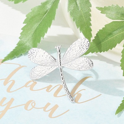 Anti-Tarnish 304 Stainless Steel Dragonfly Open Cuff Rings RJEW-M047-07P-1