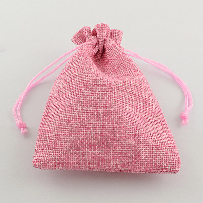 Polyester Imitation Burlap Packing Pouches Drawstring Bags ABAG-R004-14x10cm-M-1