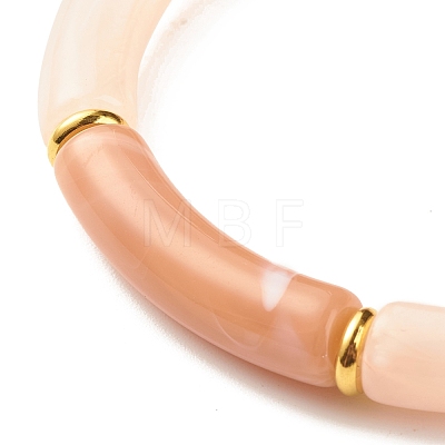 Two Tone Acrylic Curved Tube Beaded Stretch Bracelet BJEW-JB07971-04-1