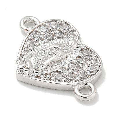 Rack Plating Brass Micro Pave Clear Cubic Zirconia Religion Heart Virgin Mary Connector Charms KK-L224-099P-05-1