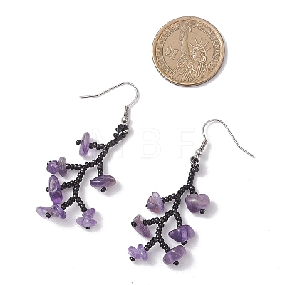 3 Pairs 316 Surgical Stainless Steel Glass Seed Beads Chip Dangle Earrings EJEW-TA00774-1