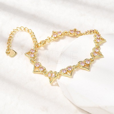 Heart Brass Micro Pave Cubic Zirconia Link Chain Bracelets BJEW-L715-01G-02-1