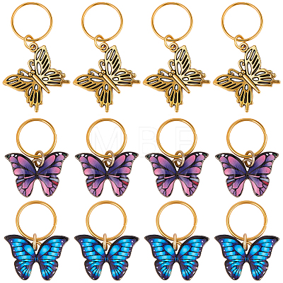 15Pcs 3 Styles Butterfly Printed Alloy Braiding Hair Pendant Decoration Clips OHAR-BM0001-04-1