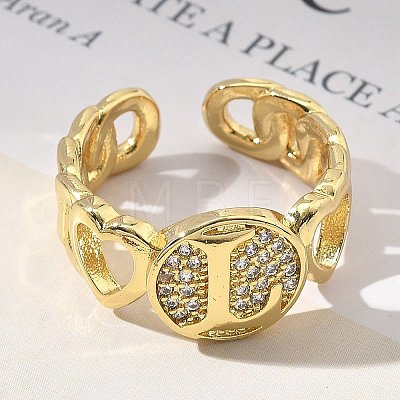 Brass Micro Pave Clear Cubic Zirconia Open Cuff Rings for Women RJEW-K289-02G-L-1