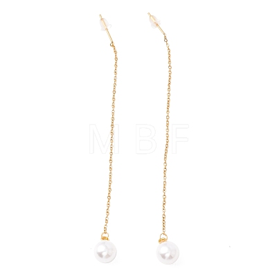Long Chain with Plastic Pearl Dangle Stud Earrings EJEW-A067-11G-1