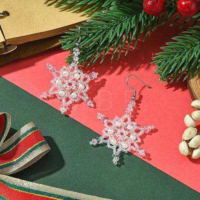 Christmas Snowflake Glass Seed Braided Dangle Earrings EJEW-MZ00236-01-1