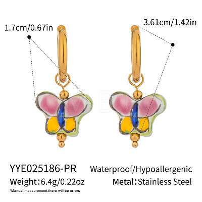 304 Stainless Steel Porcelain Butterfly Hoop Earrings ZL5376-1-1