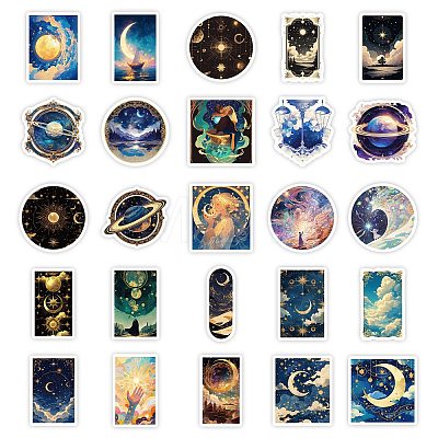 50 Pieces Personalized Black Starry Sky Universe Graffiti Paper Stickers STIC-R001-34-1