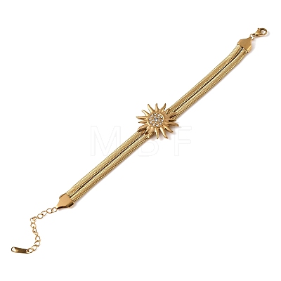 304 Stainless Steel & Rhinestone Snake Chain Double Layers Bangles for Women BJEW-D465-04B-G-1
