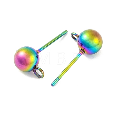 Rainbow Color 304 Stainless Steel Ball Stud Earring Post STAS-C043-65C-M-1