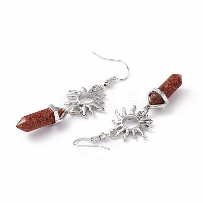 Synthetic Goldstone Bullet with Sun Dangle Earrings EJEW-I276-01P-01-1