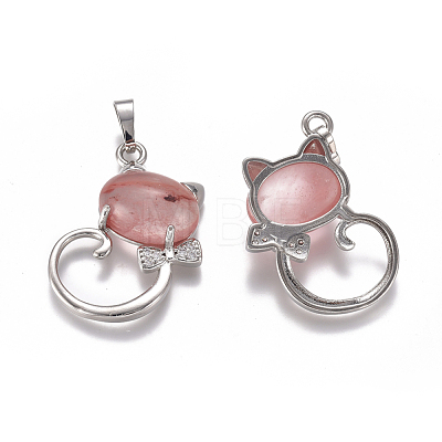 Cherry Quartz Glass Kitten Pendants G-L512-R03-1