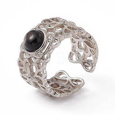 Hollow Natural Obsidian Cuff Rings KK-G273-08P-1