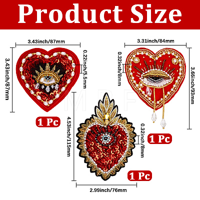 3Pcs 3 Styles Heart with Eye Polyester Sew on Patches DIY-GF0013-24-1