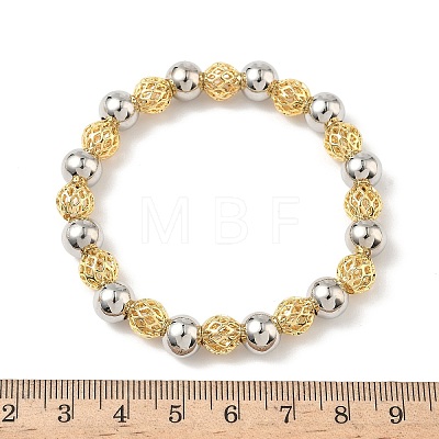 Brass Round Beaded Stretch Bracelets for Women BJEW-B148-04B-GP-1