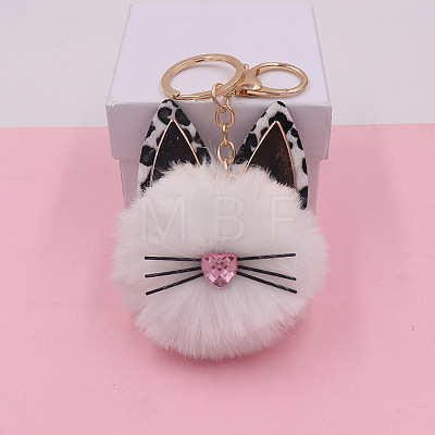 Imitation Rabbit Fur Cat Keychain PW-WG47111-01-1