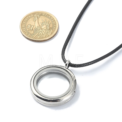 Blank Alloy Photo Frame Living Memory Floating Locket Pendants with Imitation Leather Cord Necklaces NJEW-JN04517-1