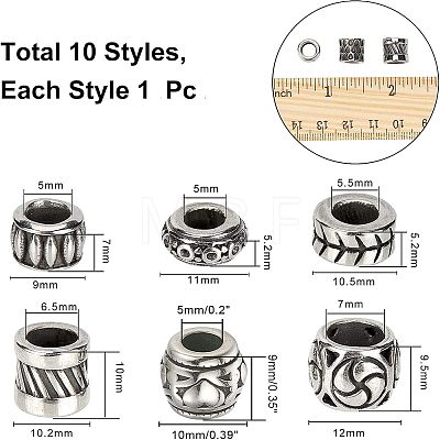  10 Style 304 Stainless Steel European Beads STAS-NB0001-09AS-1