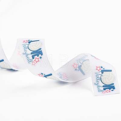 Single Face Word Love with Volleyball Printed Polyester Grosgrain Ribbons SRIB-P019-04-1