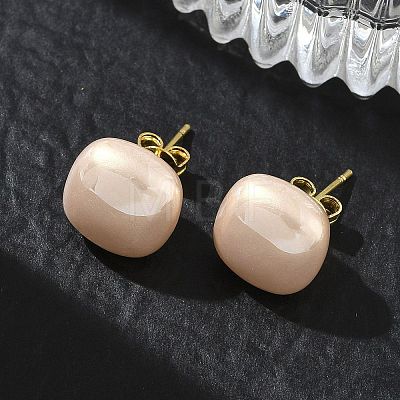 Brass & ABS Plastic Imitation Pearl Stud Earrings for Women PL-CBA760A-03A-G01-1