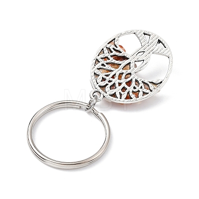 Natural Carnelian Chip & Alloy Tree of Life Pendant Keychain KEYC-JKC00648-04-1