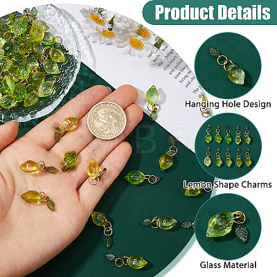 60Pcs Lemon Glass Pendants PALLOY-HS00043-1
