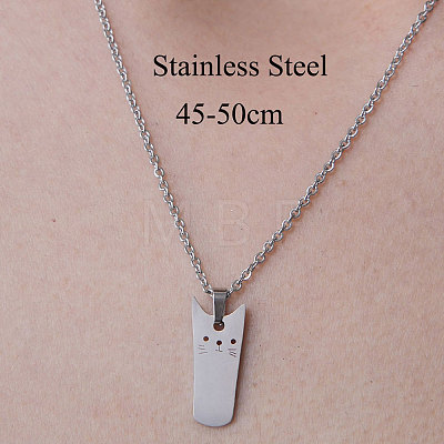 201 Stainless Steel Cat Shape Pendant Necklace NJEW-OY001-21-1