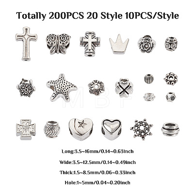  Jewelry 200Pcs 20 Style Tibetan Style Alloy Beads FIND-PJ0001-18-1