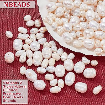  4Strands 2 Styles Natural Cultured Freshwater Pearl Beads Strands PEAR-NB0001-64-1