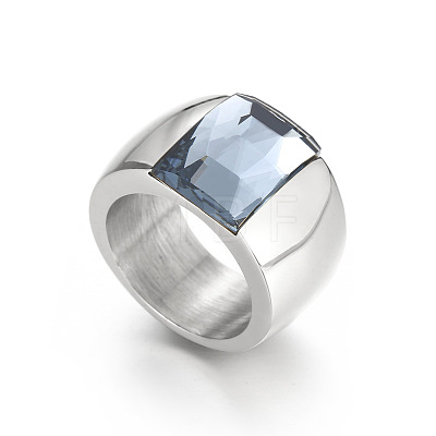 304 Stainless Steel & Glass Finger Rings FS-WGBA2F3-50-1