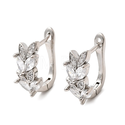 Leaf Brass Micro Pave Clear Cubic Zirconia Hoop Earrings EJEW-H180-29P-1