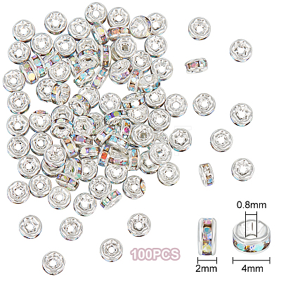 Unicraftale 100Pcs Brass Grade A Rhinestone Flat Round Spacer Beads RB-UN0001-09-1