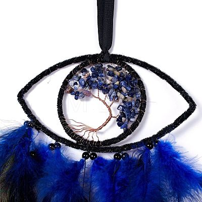 Handmade Eye & Tree of Life Woven Net/Web with Feather Wall Hanging Decoration HJEW-K035-06-1