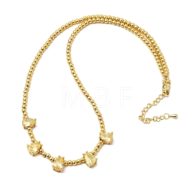 Brass Pave Cubic Zirconia Teardrop Pendant Round Beaded Necklaces NJEW-C121-01G-03-1