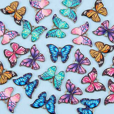 24Pcs 6 Colors Printed Alloy Pendants ENAM-SZ0002-13-1