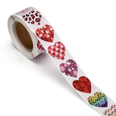Heart Shaped Stickers Roll Valentine's Day Sticker Adhesive Label X-DIY-E023-06-1