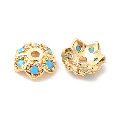 Brass Micro Pave Synthetic Turquoise Bead Caps KK-G420-32G-02-1